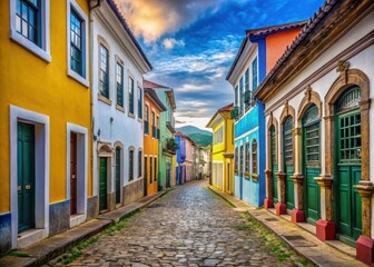 Fototapeta premium Ancient street with colorful buildings and vibrant tiles