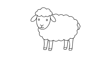 Hand-drawn vector illustration of a cute fluffy sheep with curly wool, standing profile, minimalist outline style perfect for farm animal logos, children books, nursery decor and branding designs. © Ekha