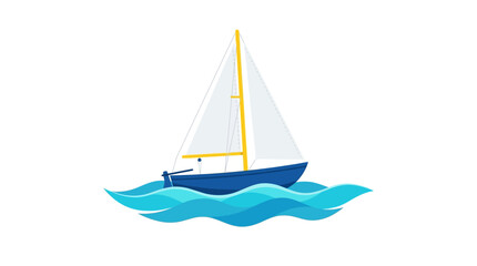 Fototapeta premium Blue Sailboat on Wavy Water, Nautical Illustration