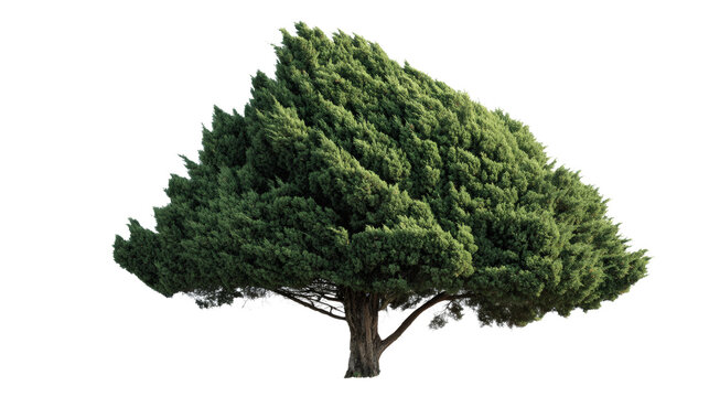 Cypress tree isolated on a white background, realistic evergreen tree