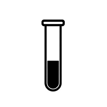 A simple minimalist black silhouette icon of a laboratory test tube, representing scientific medical research, school chemistry education, and clinical pharmacy analysis, isolated on white.