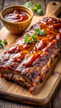 A succulent BBQ rib with a sweet and savory sauce glaze
