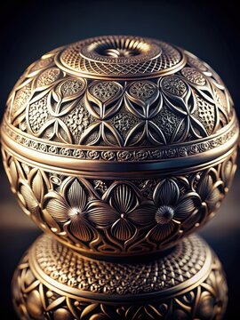 Sleek metal object with intricate details and reflections