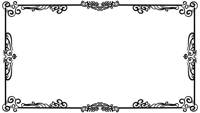Elegant black frame with ornate scrollwork decorates the edges. Clean white center invites text or design integration. Classic style suits vintage, editorial, or luxurious branding