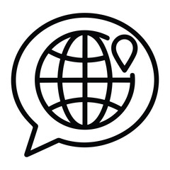 Obraz premium Global Communication Icon with Globe and Map Pin in Speech Bubble