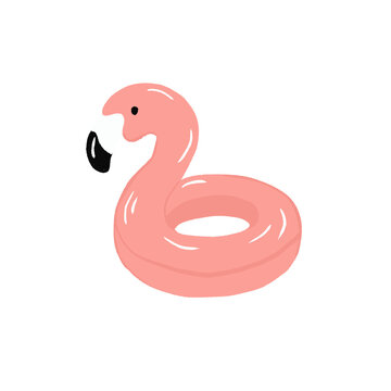 Cute pink flamingo swim ring illustration isolated on white background