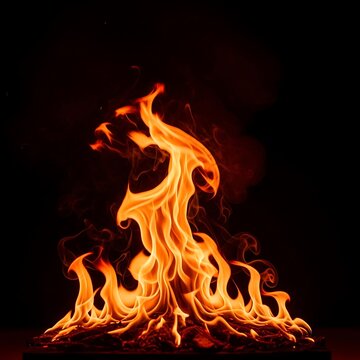 Fiery Dance - Vivid Flames Against Dark Backdrop, Intense Heat and Energy.