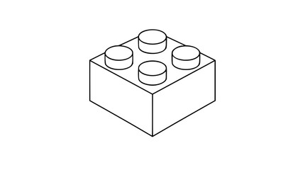 Fototapeta premium A clean black and white vector line art illustration of a classic building block with four studs on top, representing construction, toys, and creativity. Minimalist outline design for web and print.
