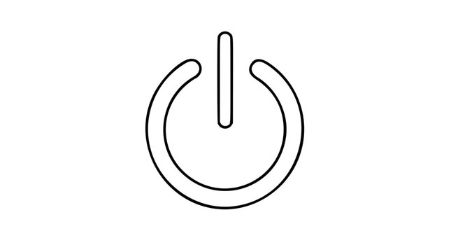 Hand drawn power button vector icon outline with circular symbol. Minimalist on off switch line art illustration isolated on white background. Scalable electronic device symbol for technology