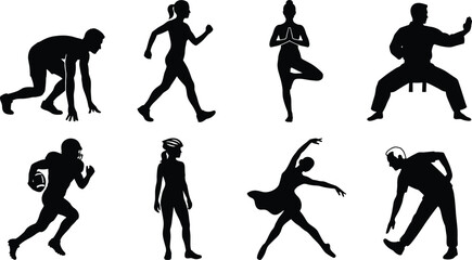 Active People and Athletes Silhouette Collection Featuring Sports Fitness Yoga and Martial Arts © Sheikh