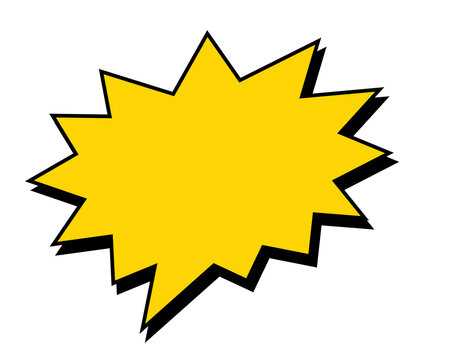 Comic style speech bubble explosion with black shadow isolated on transparent background for design