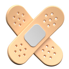3D clay band-aid plaster cross shape, wound medical first aid healthcare healing injury icon, transparent PNG