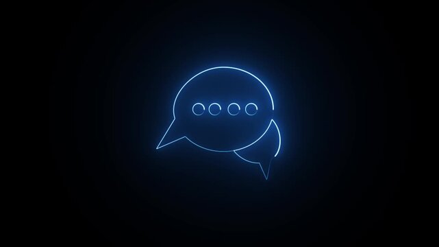Neon blue glowing message bubble icon loop animated indicating typing or new chat activity