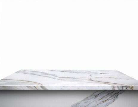 white marble table top stone display stand mockup of empty shelf kitchen countertop isolated on white background for montage product display or design key visual layout file