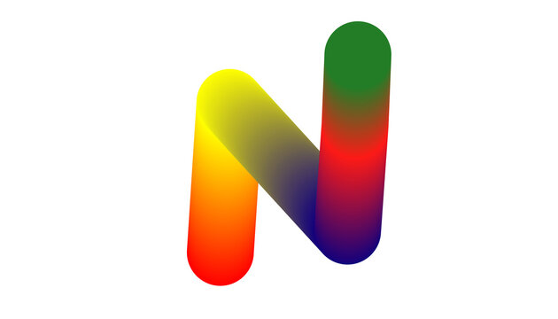 Letter N abstract shape vibrant gradient colors on transparent background fluid design.