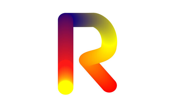 Abstract colorful gradient tube letter r abstract graphic design element.