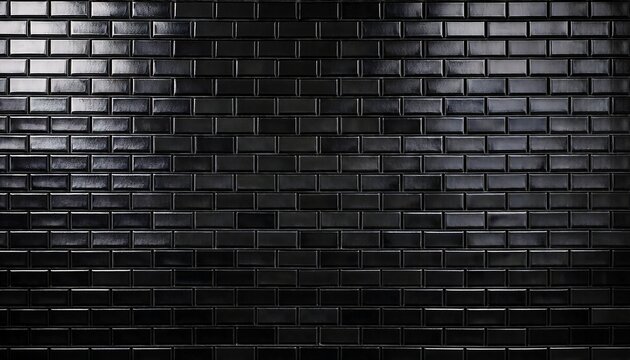 a high gloss black subway tile brick wall background this classic reflective texture is perfect for modern kitchen bathroom or restaurant interior designs