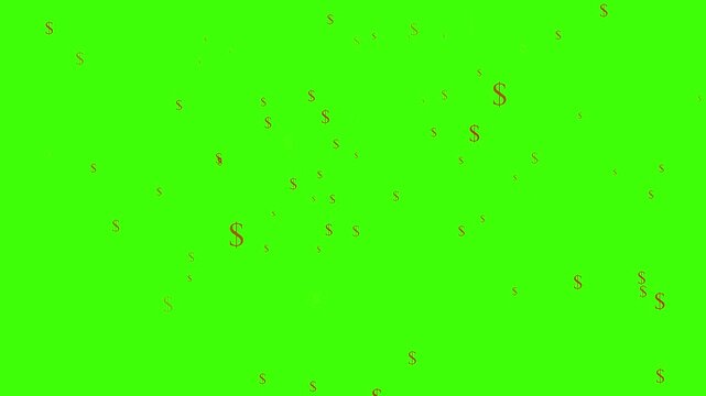 Red dollar currency symbols floating and drifting across a vibrant solid green background representing financial growth and global money exchange