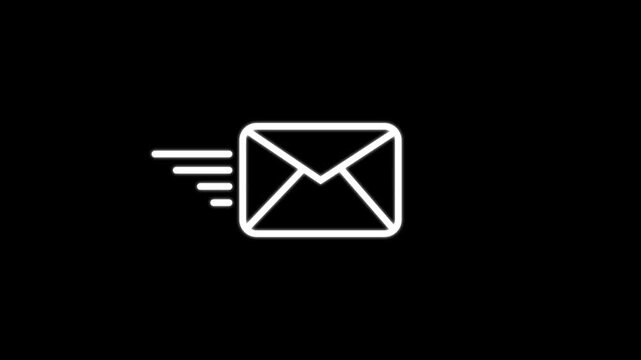 White envelope with motion lines indicating fast delivery on a black background representing digital communication and electronic mail messaging