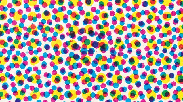 Abstract background featuring vibrant overlapping circles in bright cmyk colors on a textured white paper surface