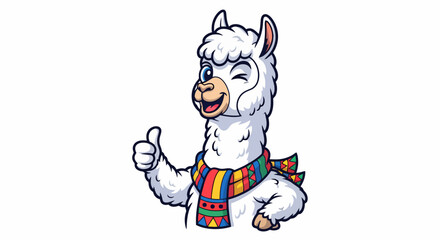 Obraz premium Cute Cartoon Llama Giving Thumbs Up and Winking.