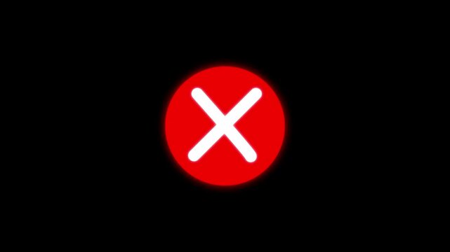 White cross symbol inside a red circle isolated on a solid black background for user interface error and rejection notification