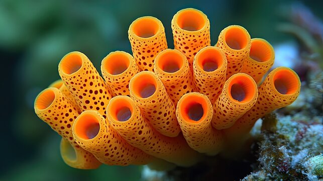 Vibrant Tube Sponge Colony: A Close-Up View of Marine Biodiversity and Coral Reef Ecosystem