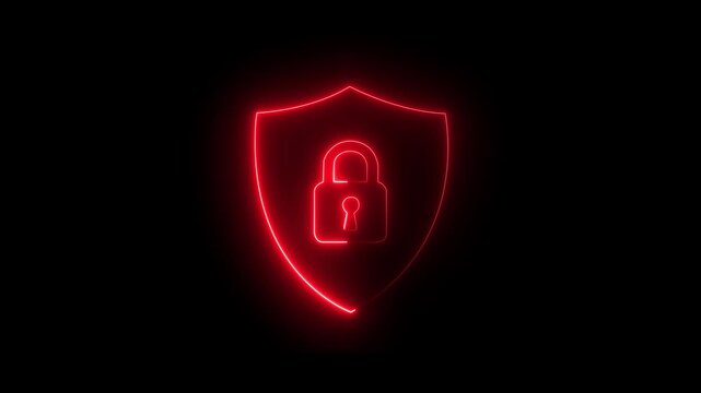 Glowing blue security shield with padlock icon over abstract digital circuit board background 