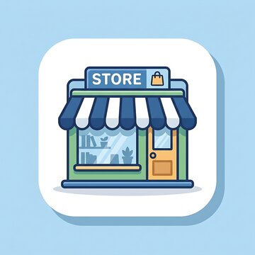 Illustrated storefront with shopping cart icon