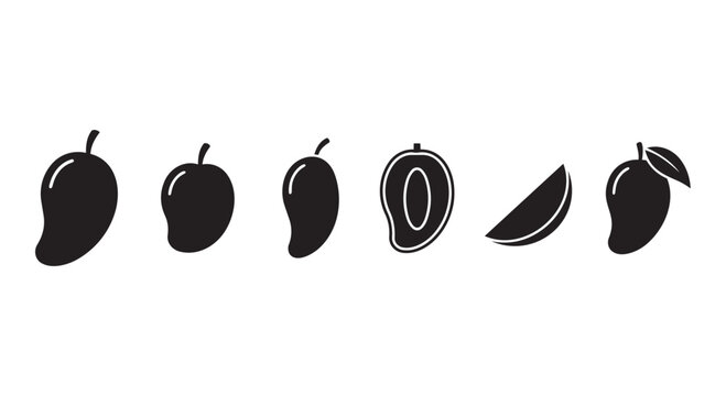 Set of mango fruit icons and tropical slices in silhouette with tropical silhouette foodstuff nutrition