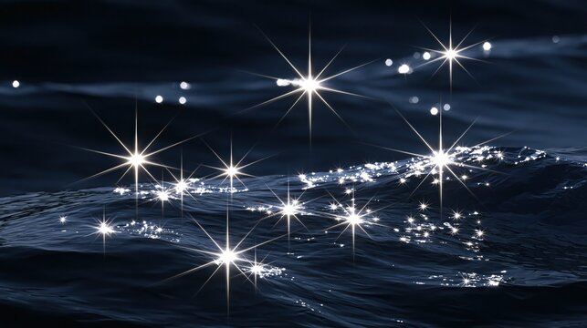 Dazzling sunlight sparkles on dark, rippling water.