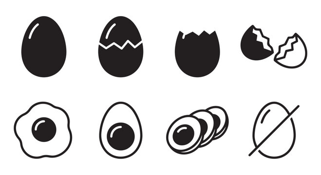 Egg cooking and preparation icons set with breakfast preparation nutrition ingredient collection culinary