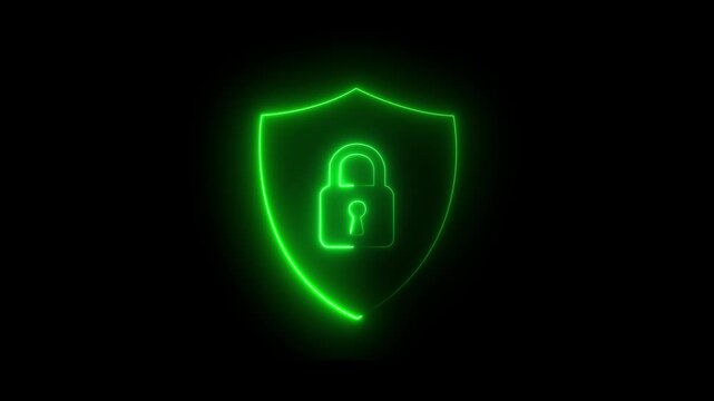 Glowing blue security shield with padlock icon over abstract digital circuit board background 