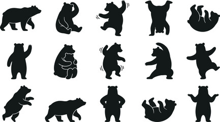 Naklejka premium Cute Funny Bear Silhouette Collection - Playful Animal Vector Clipart