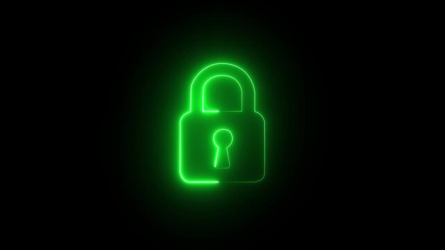 Safety, security, privacy, password icon. bright neon cyan color animation lock icon protection safety security privacy password closed animation