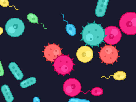 Colorful Microbe Cells Microbiology Background Vector