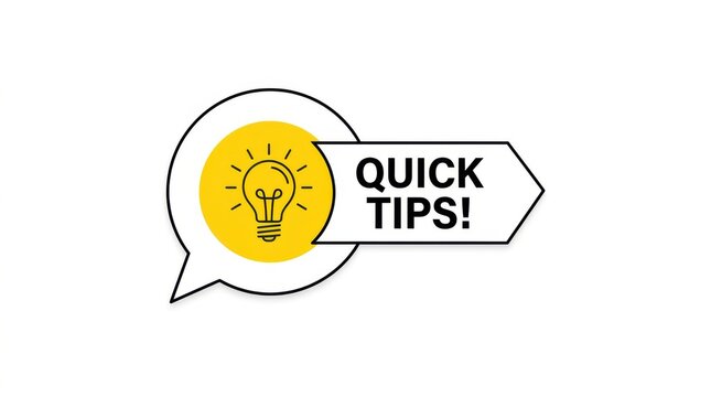 Lightbulb with quick tips idea for business innovation. Creative brainstorming concept with inspiration and productivity boost for professionals.