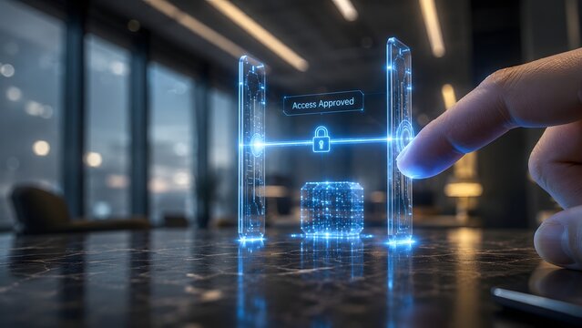 Digital security access granted futuristic interface and fingerprint authentication