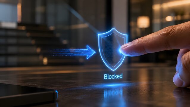 Cybersecurity shield blocking attack digital protection concept