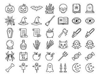 Naklejka premium Comprehensive halloween line art icons set for spooky seasonal branding