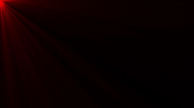 Bright red light rays emanating from the left corner creating a glowing lens flare effect against a dark black background for visual overlays