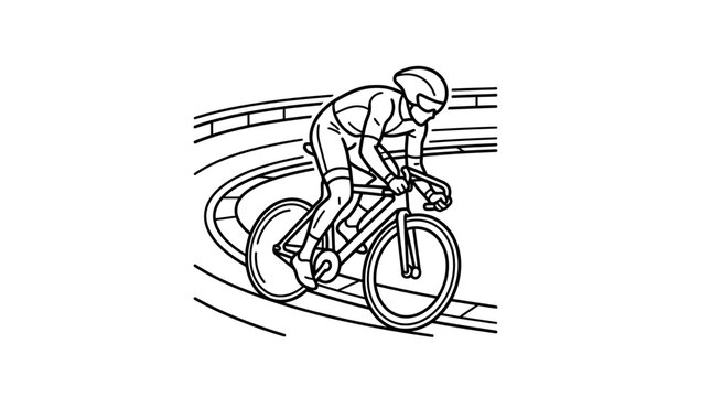 Elegant Black and White Line Drawing of a Cyclist Riding a Road Bike on a Velodrome Track with high quality professional line art symbols for modern creative design and digital branding projects