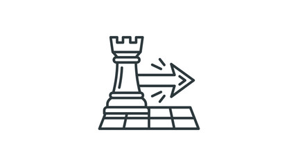 Elegant Monochromatic Chess Rook Icon with Forward Arrow Motion Effect on Checkered Base with high quality professional line art symbols for modern creative design and digital branding projects © m ruri
