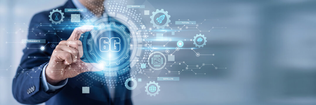 Businessman Hand Holding 6G Technology and futuristic networking data, AI-powered wireless communication, intelligent connectivity solutions, immersive digital experiences