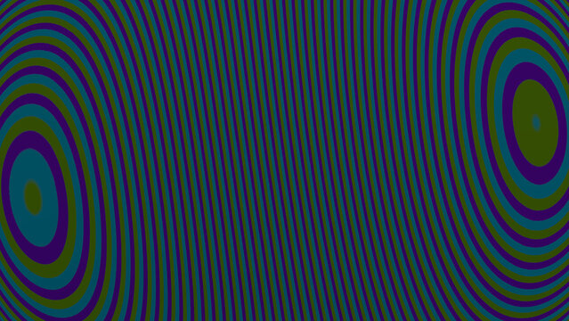 Dark moire pattern on CRT screen, green and purple pixel interference texture, optical illusion concentric circles background, vintage retro television wave