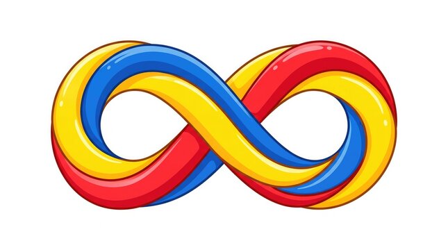 Infinity symbol loop in vibrant 3D gradient colors. Abstract endless sign for design, unity, and continuity concepts.