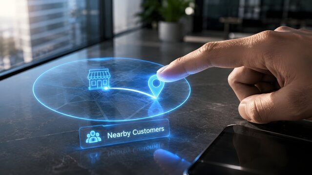 Local business marketing customer proximity and targeted advertising concept