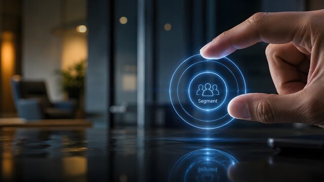 Customer segmentation concept hand interacting with digital interface