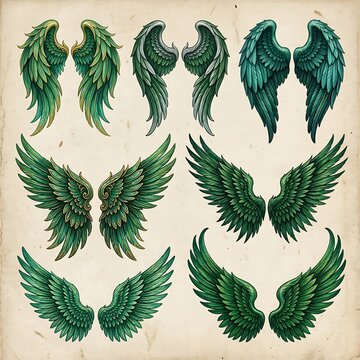 Vintage botanical illustration of green fern leaves and fronds.