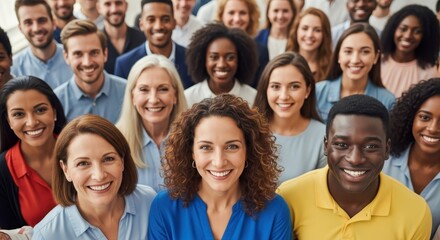 Obraz premium Large Diverse Group of Smiling People of Different Ages and Ethnicities Standing Together in a Crowd